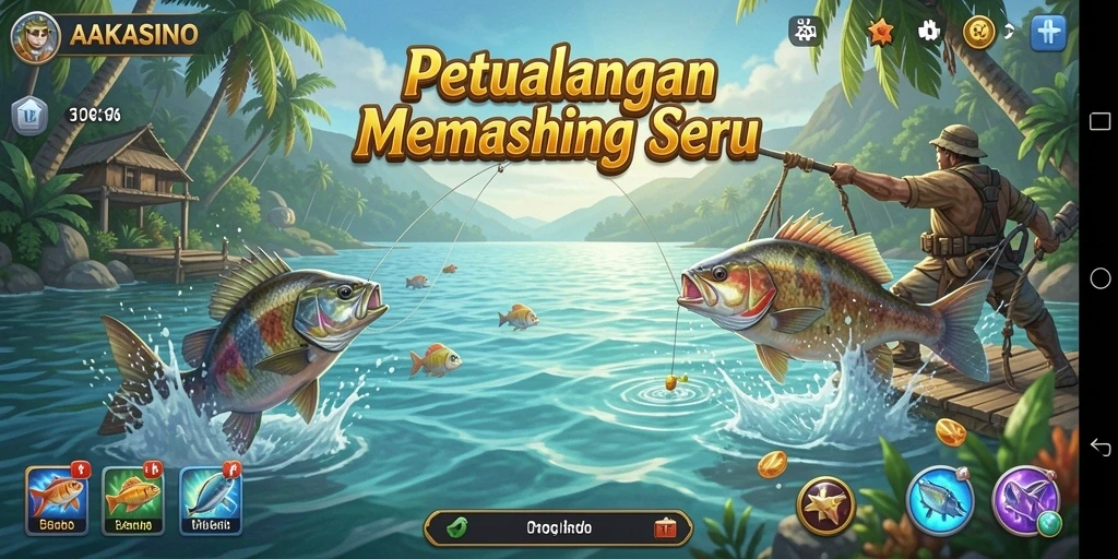 Tampilan gameplay AAKASINO saat menangkap ikan besar.