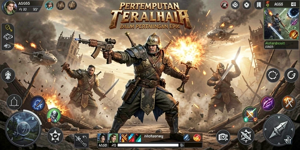 Tampilan gameplay <strong>ASG55</strong> yang menegangkan dengan aksi pertempuran seru.
