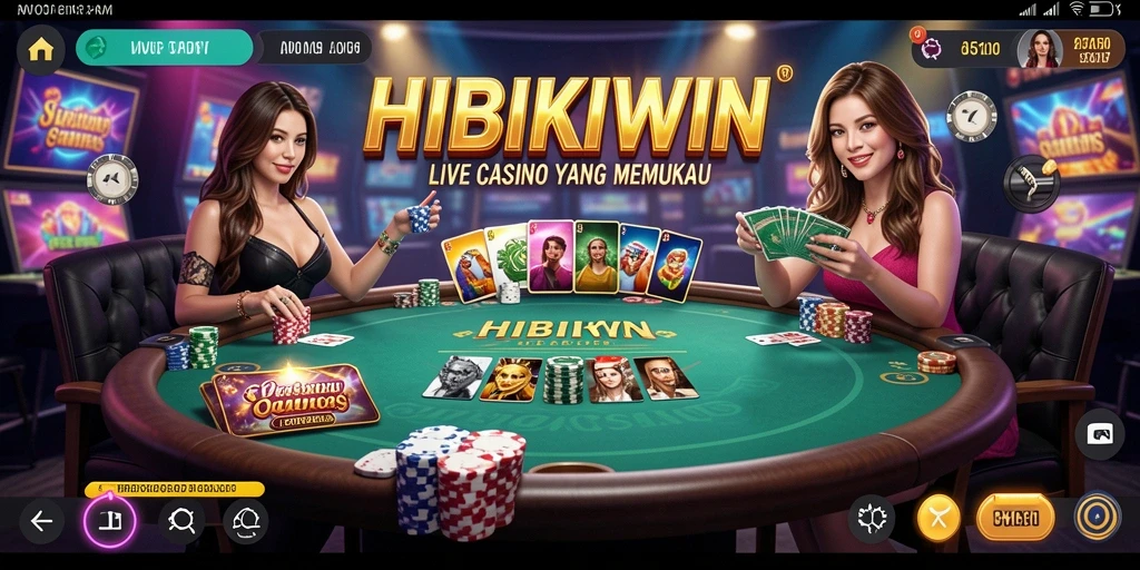 Screenshot gameplay HIBIKIWIN menampilkan dealer profesional dalam aksi.