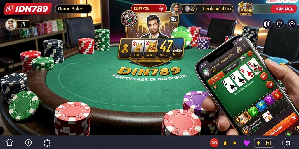 Screenshot tampilan gameplay IDN789 dengan pemain poker yang sedang berkompetisi.
