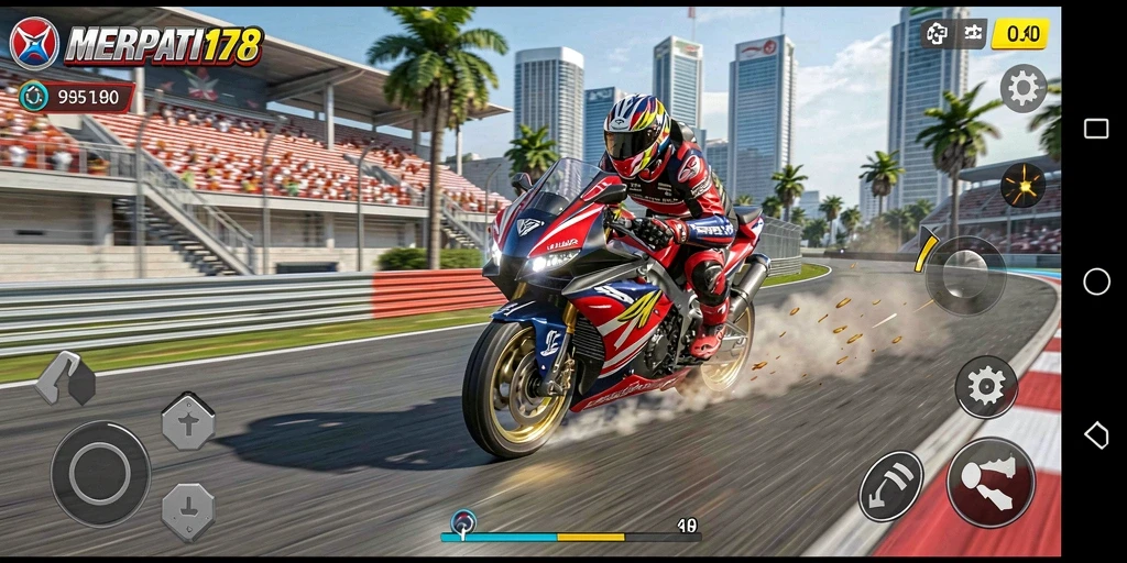 Menampilkan gameplay seru dari MERPATI178 dengan balapan motor yang mendebarkan.