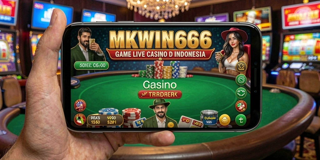 Screenshot gameplay MKWIN666 menunjukkan dealer langsung dan interaksi pemain.