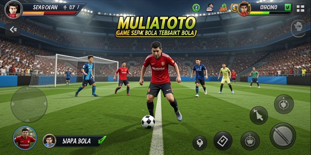 Tampilan gameplay yang menarik dalam MULIATOTO dengan aksi sepak bola seru.