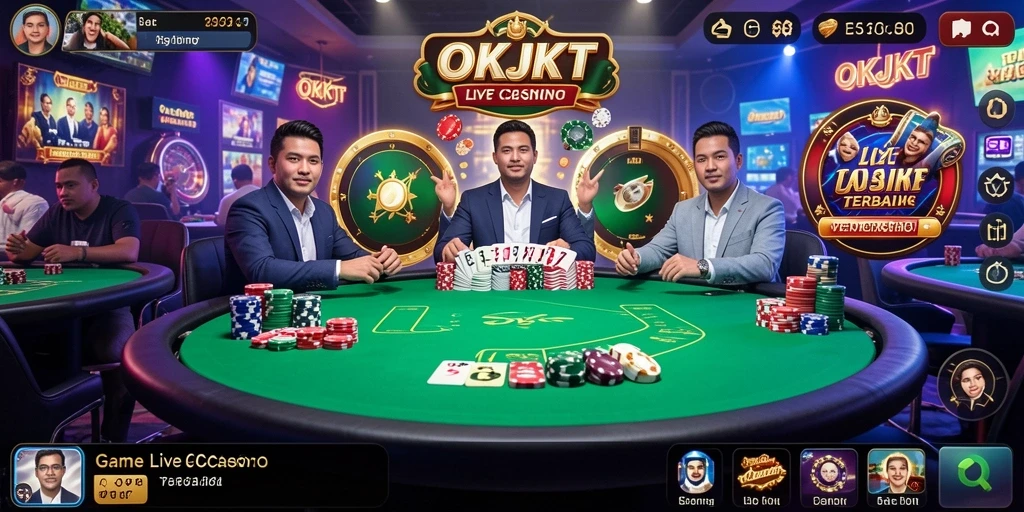 Screenshot utama OKJKT menampilkan gameplay seru Live Casino.
