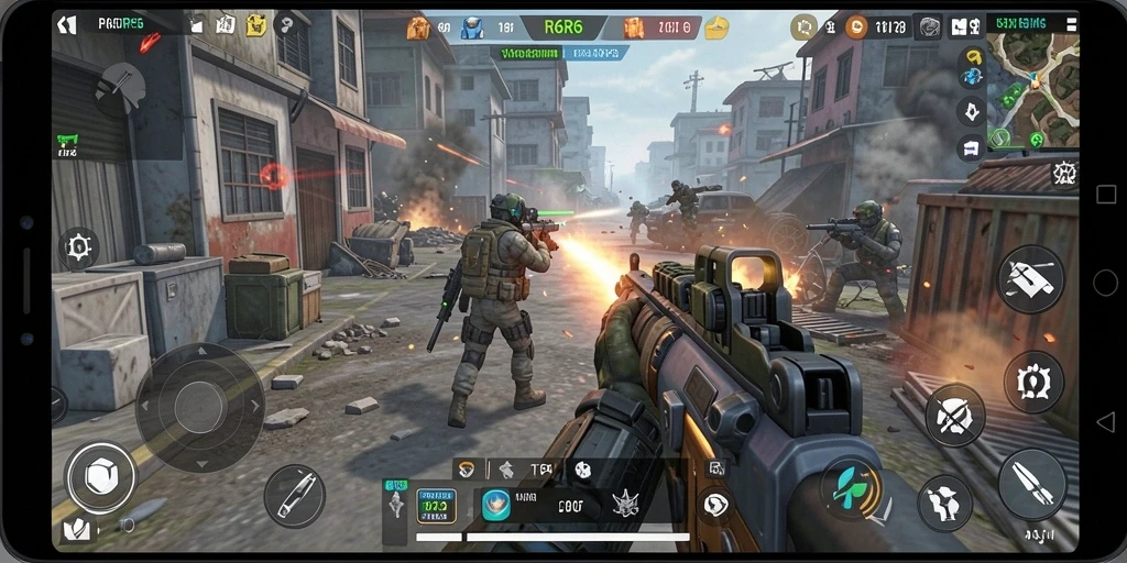 Tangkapan layar menampilkan aksi pertempuran intens di R6R6.
