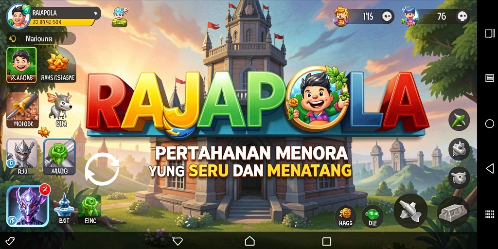 Tampilan gameplay RAJAPOLA dengan aksi Tower Defense yang mendebarkan.