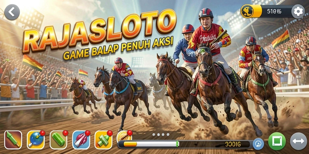 Screenshot RAJASLOTO menampilkan intensitas balapan dengan mobil-mobil cepat.