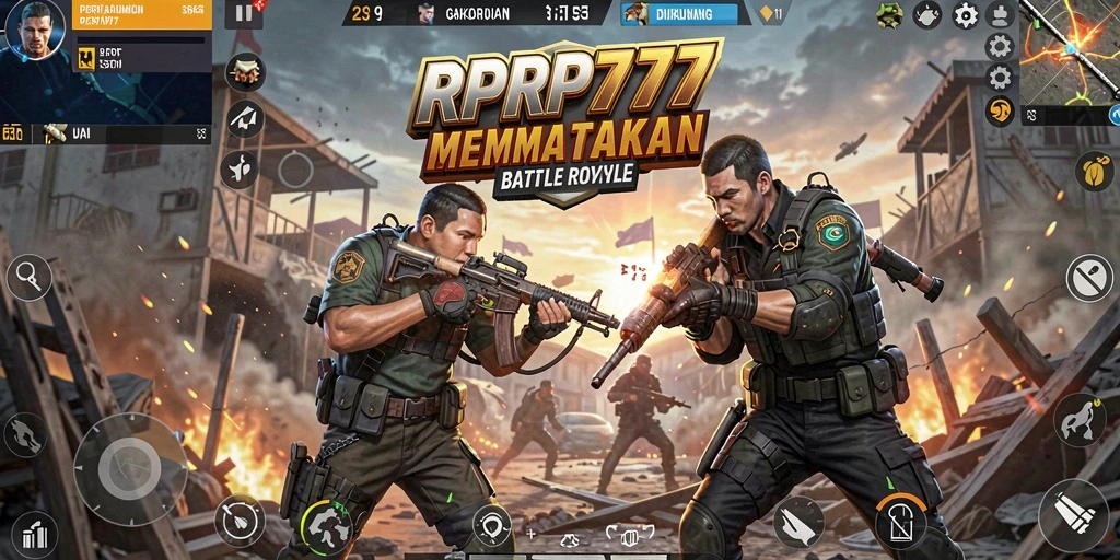Screenshot RPRP777 menampilkan pertempuran intens di medan perang Battle Royale.