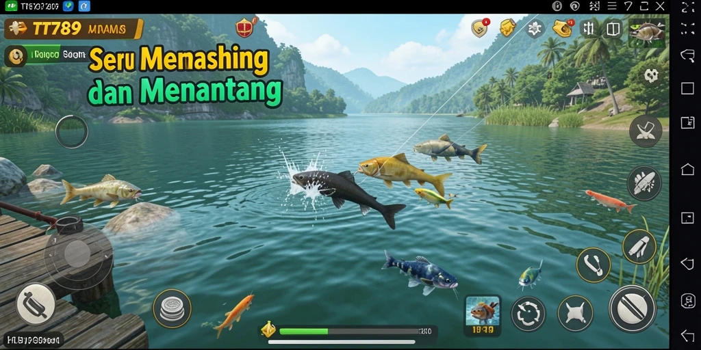 Gambaran gameplay seru dalam TT789 saat memancing di danau.