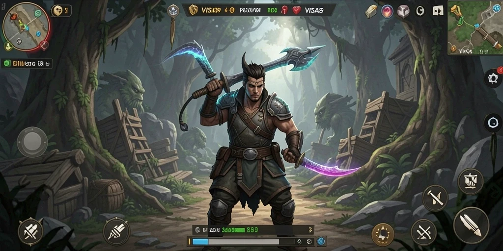 Tampilan gameplay ARPG dengan karakter beraksi di dunia fantastis.