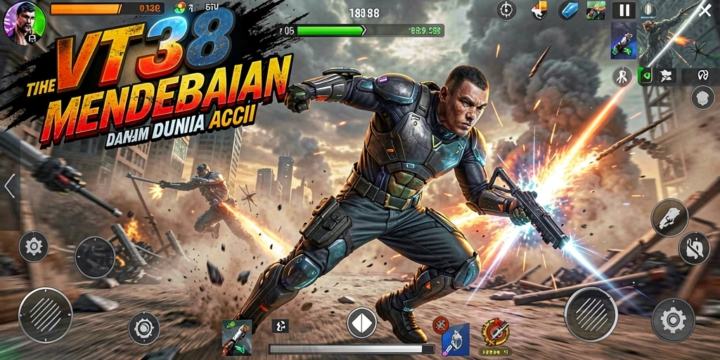 Tangkapan layar permainan VT38 dengan aksi pertarungan yang mendebarkan.